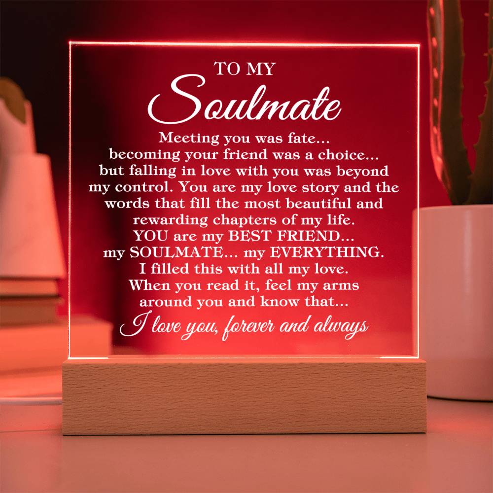 To My Soulmate "Meeting you was fate..." Acrylic Plaque with Lighted LED Base