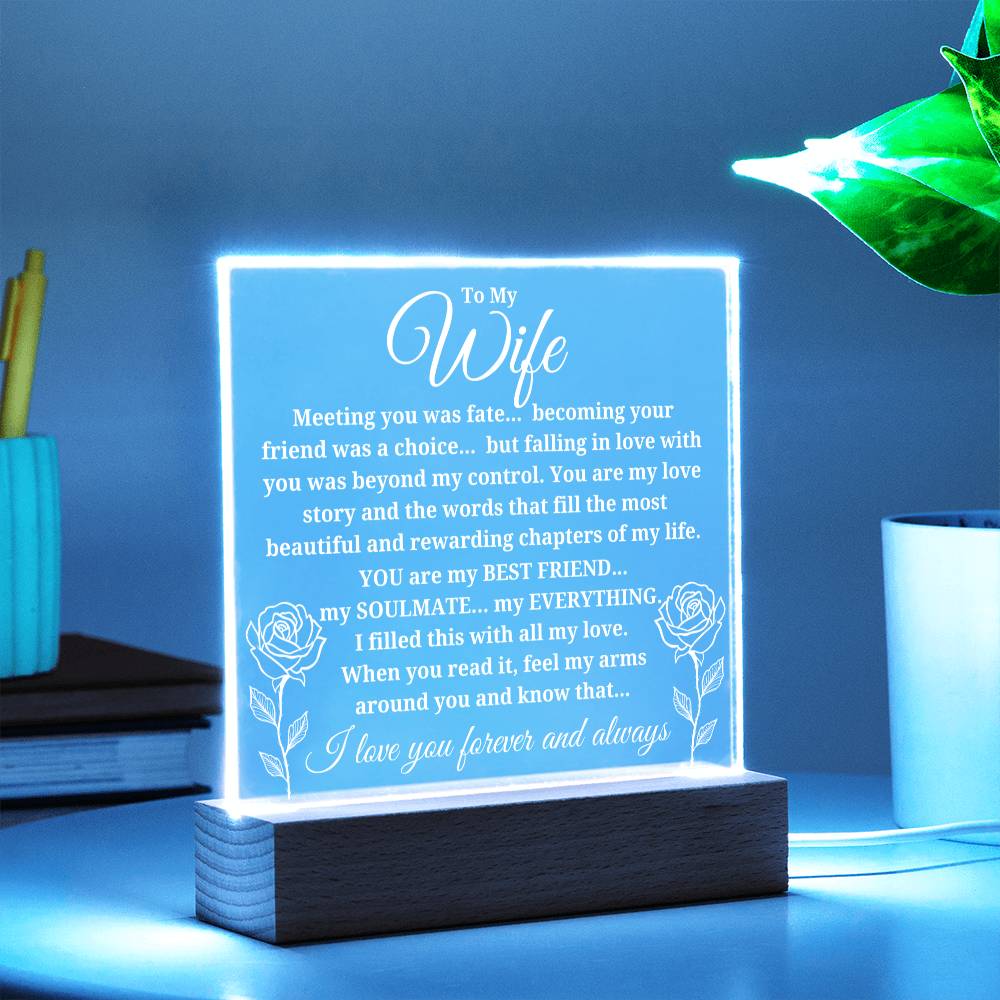 To My Wife "Meeting you was..." Acrylic Plaque With Lighted Base