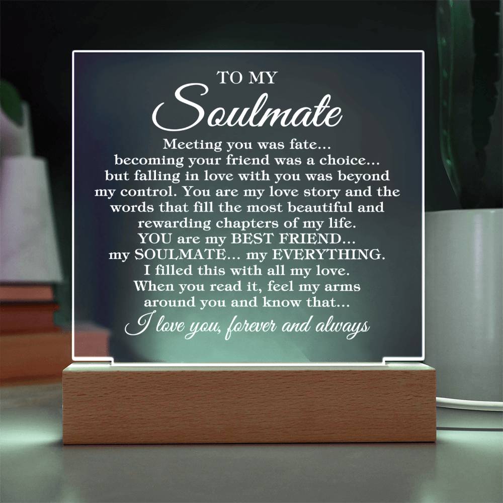To My Soulmate "Meeting you was fate..." Acrylic Plaque with Lighted LED Base