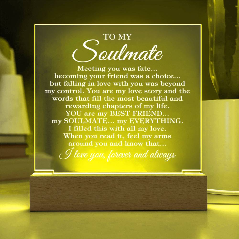 To My Soulmate "Meeting you was fate..." Acrylic Plaque with Lighted LED Base