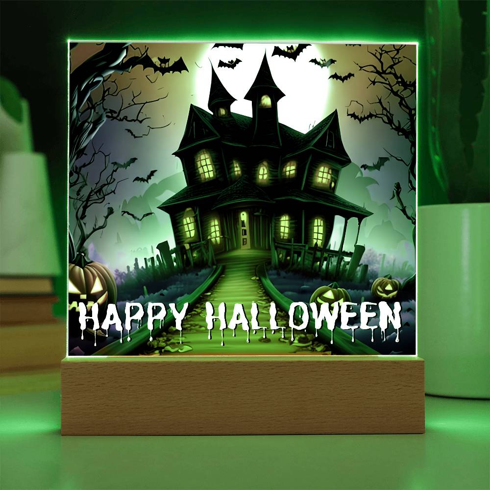 Haunted House Happy Halloween Acrylic With Lighted Base