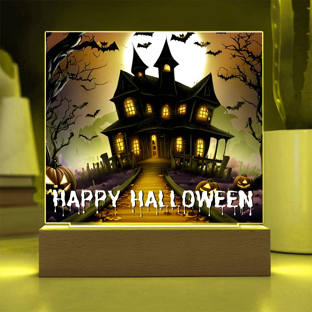 Haunted House Happy Halloween Acrylic With Lighted Base