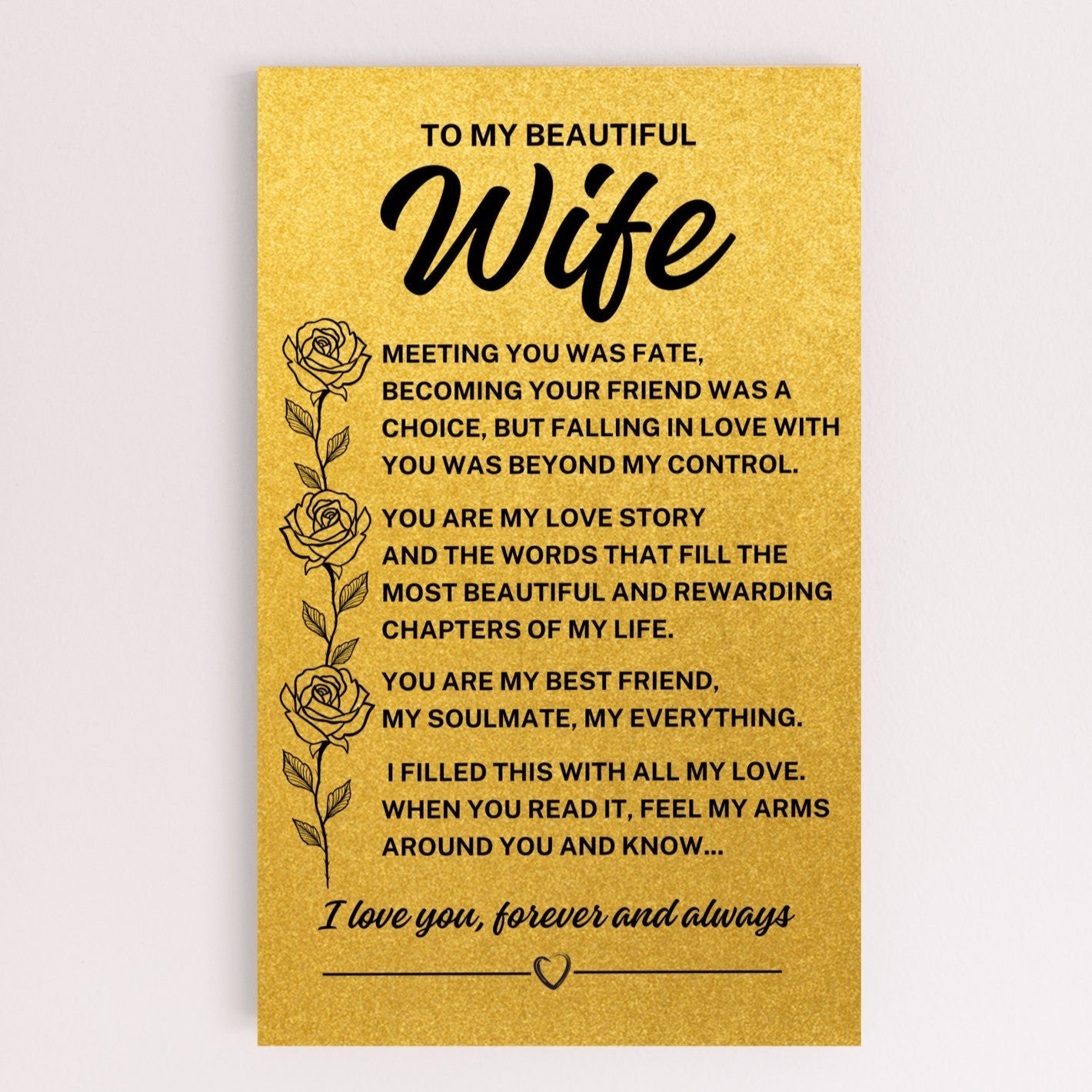 To My Wife "Meeting you was fate..." Golden Printed Wooden Art