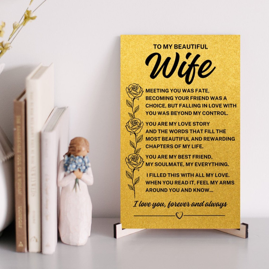 To My Wife "Meeting you was fate..." Golden Printed Wooden Art