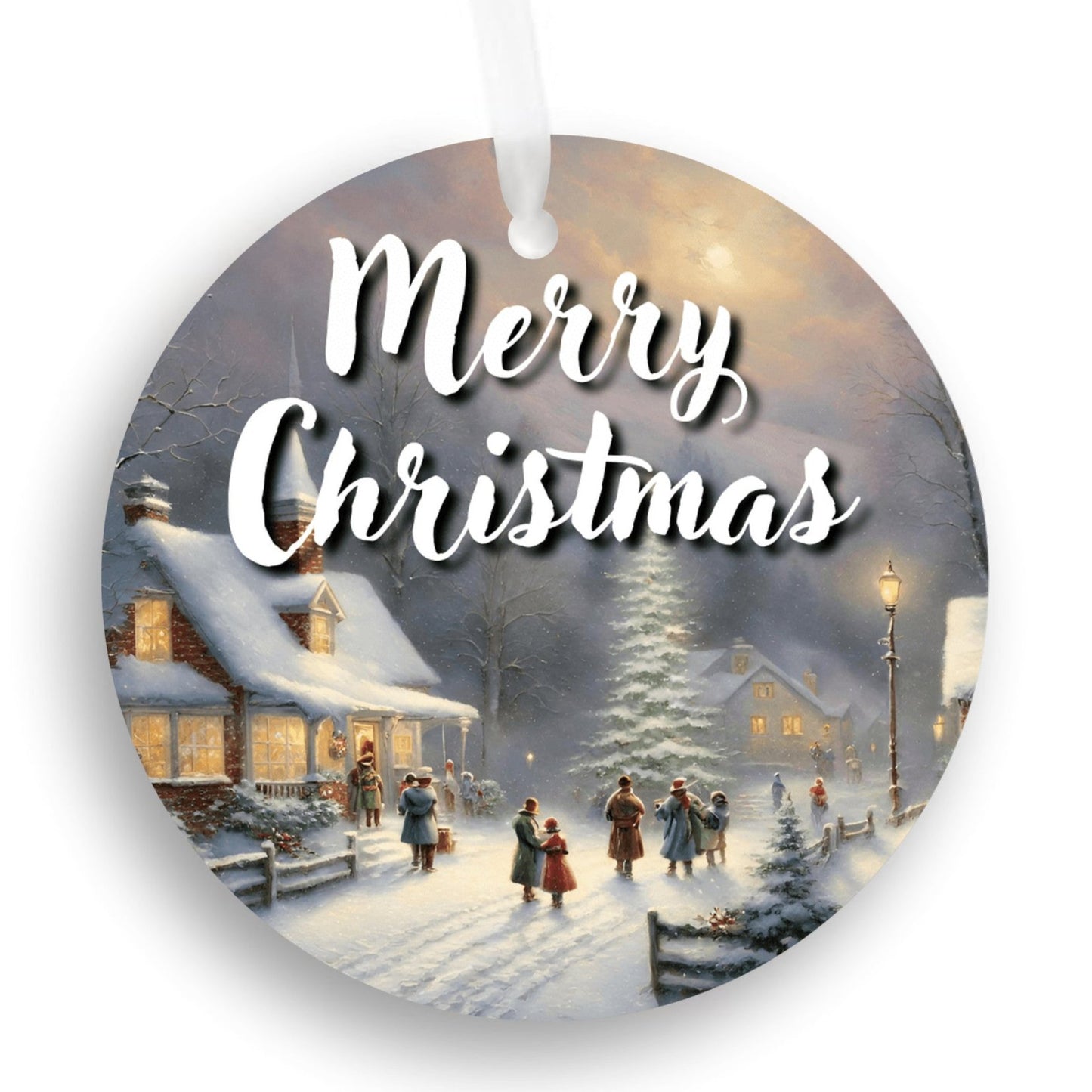 Exclusive Snowy Christmas Village Tree Ornament (Stocking stuffer, Friends Gift, Co-Worker Gift Bulk Savings)