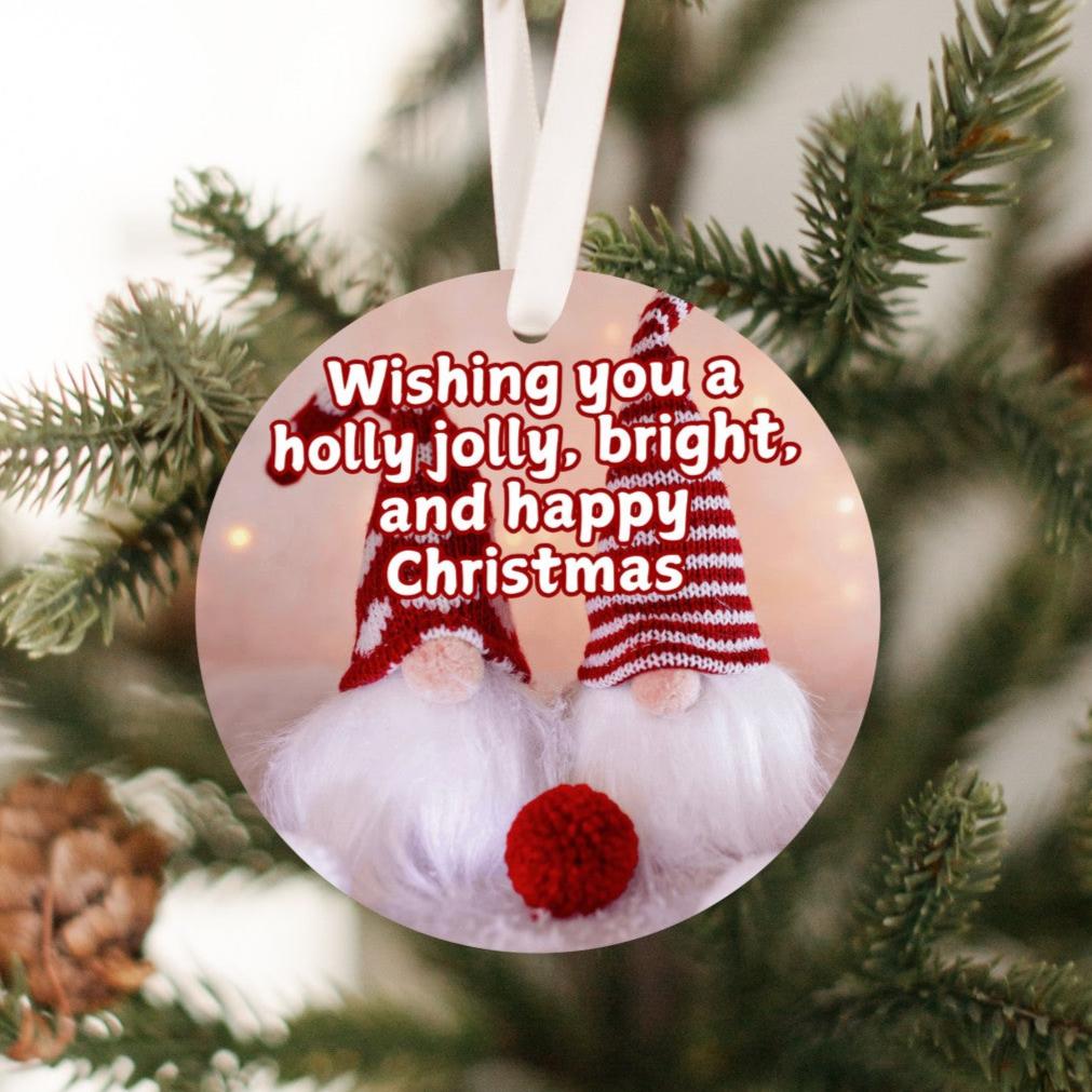 Holly Jolly Christmas Gnomes Tree Ornament (Stocking stuffer, Friends Gift, Co-Worker Gift Bulk Savings)
