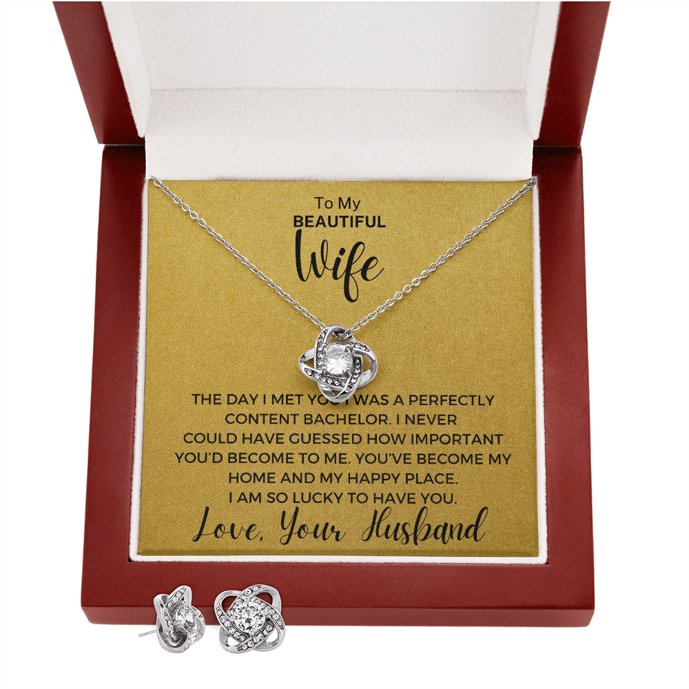 Gift to Beautiful Wife - The Day I Met You Love Knot Earring & Necklace Set