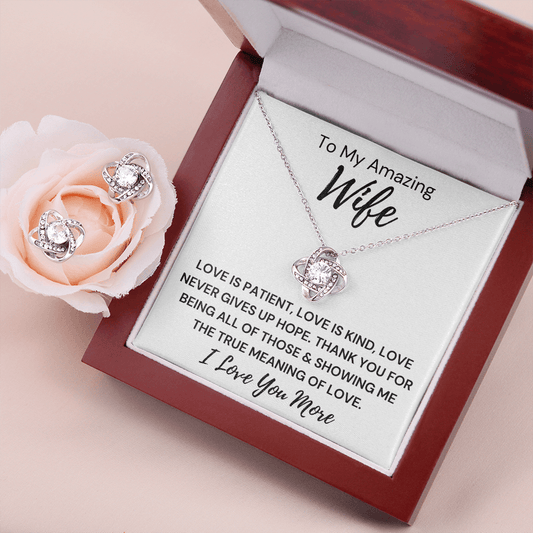Gift to Beautiful Wife - Love Is Patient  Love Knot Earring & Necklace Set