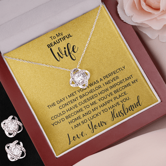 Gift to Beautiful Wife - The Day I Met You Love Knot Earring & Necklace Set