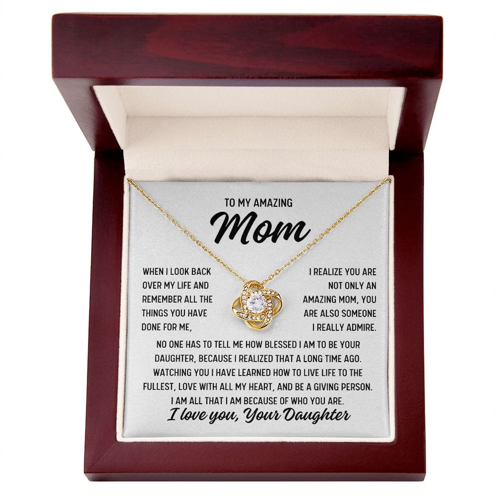 To Mom From Daughter "When I look back over..." Love Knot Necklace