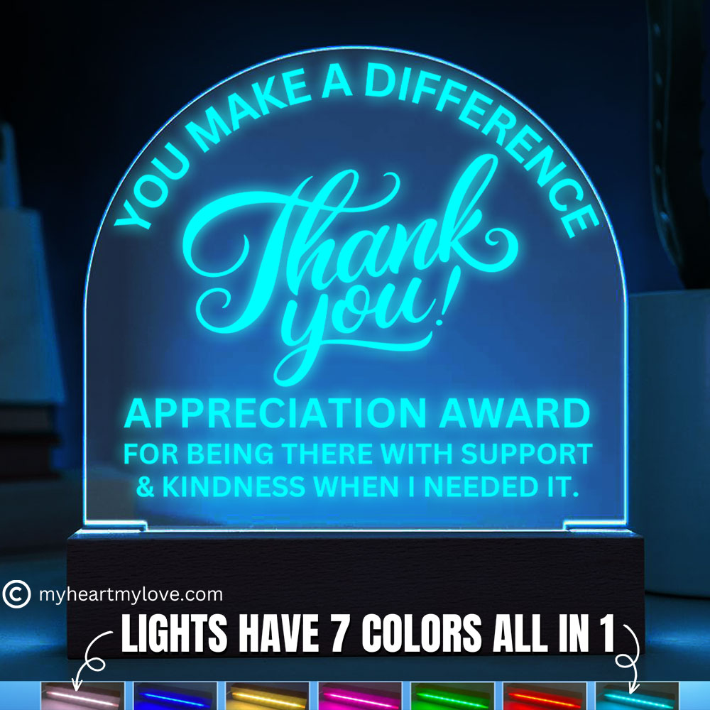 Thank You Gift Appreciation Award Acrylic Plaque with LED Lighted  Dome (with 7 Color Settings all in 1)