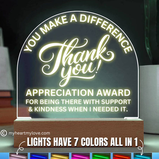 Thank You Gift Appreciation Award Acrylic Plaque with LED Lighted  Dome (with 7 Color Settings all in 1)