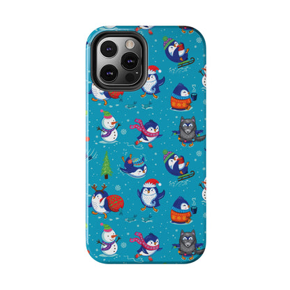 Whimsical Christmas Penguin & Snowman Tough Phone Cases