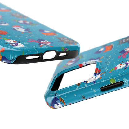 Whimsical Christmas Penguin & Snowman Tough Phone Cases