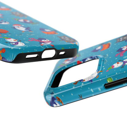 Whimsical Christmas Penguin & Snowman Tough Phone Cases