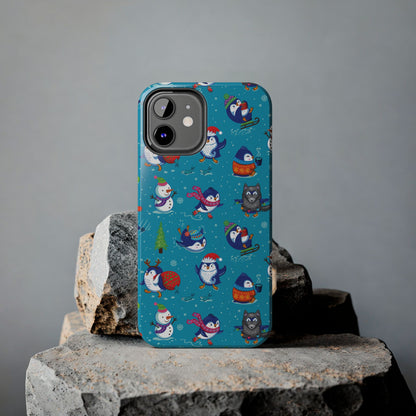 Whimsical Christmas Penguin & Snowman Tough Phone Cases