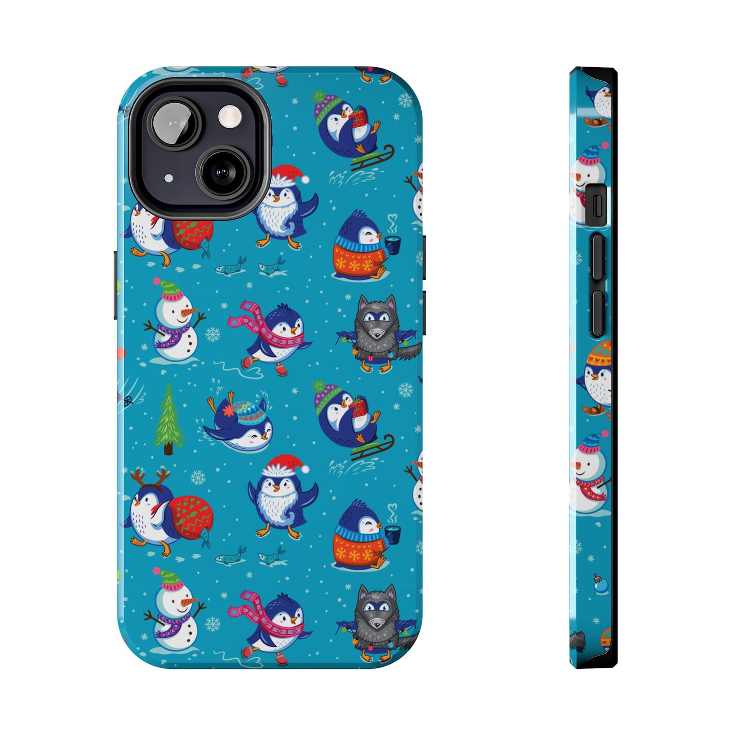 Whimsical Christmas Penguin & Snowman Tough Phone Cases