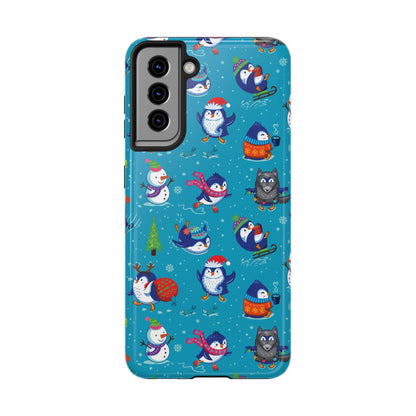 Whimsical Christmas Penguin & Snowman Tough Phone Cases