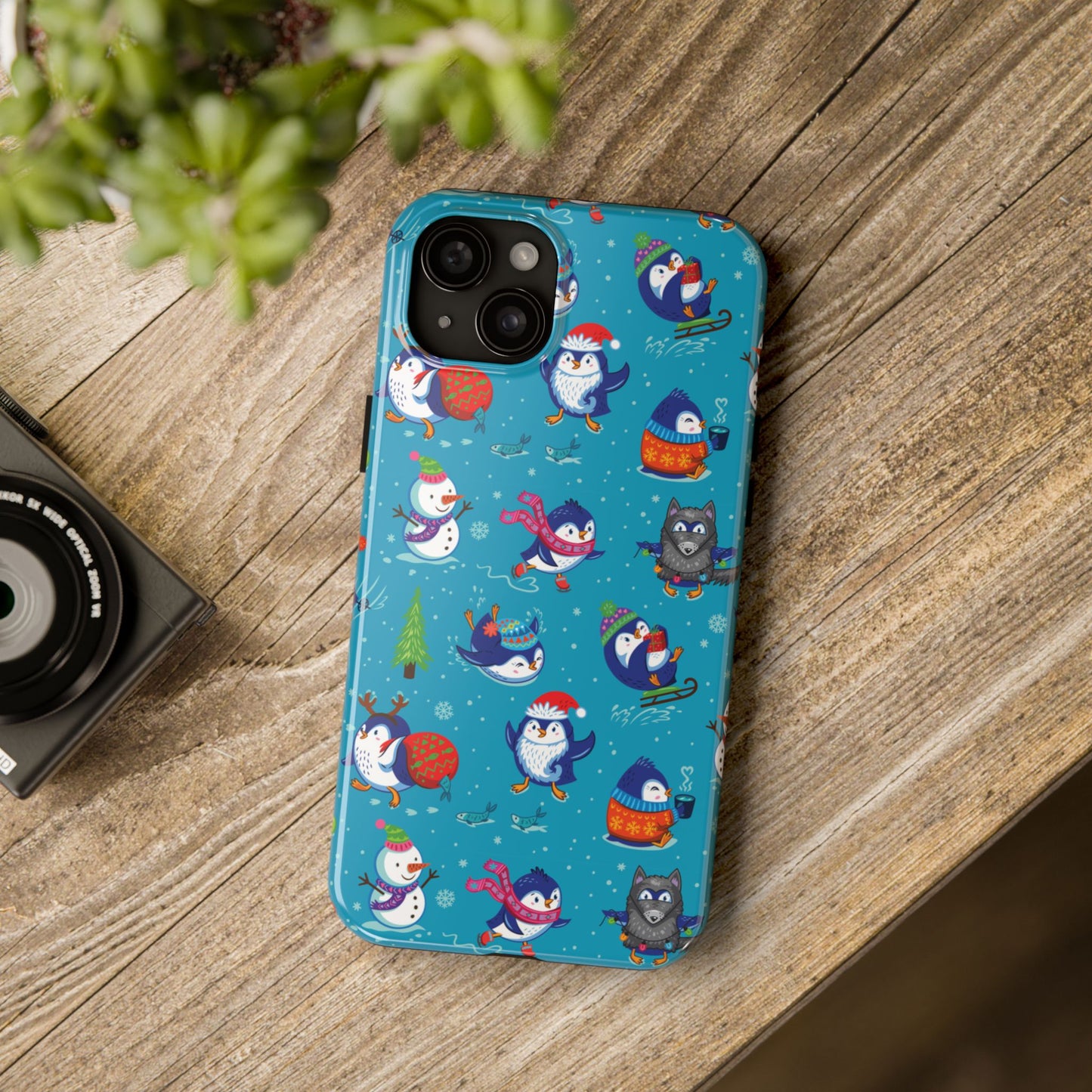 Whimsical Christmas Penguin & Snowman Tough Phone Cases