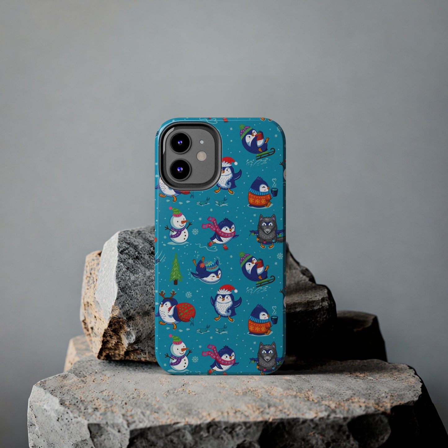 Whimsical Christmas Penguin & Snowman Tough Phone Cases