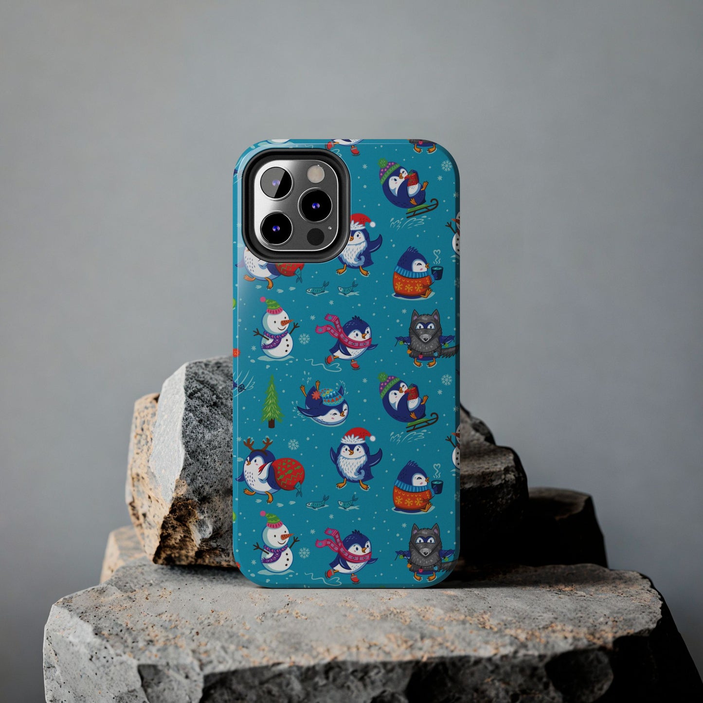 Whimsical Christmas Penguin & Snowman Tough Phone Cases