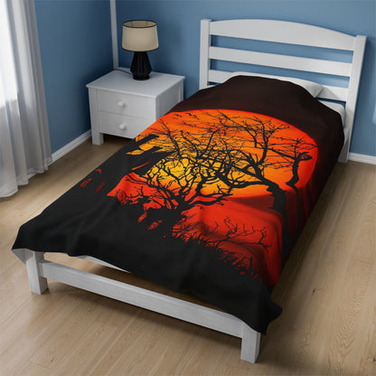 Haunted House Halloween Velveteen Super Soft Plush Blanket 60" X 80"