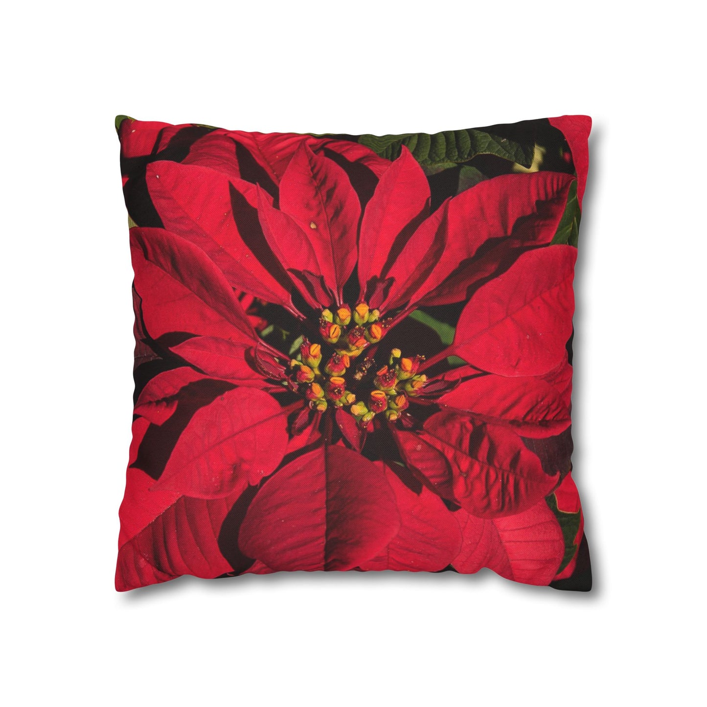 Christmas Poinsettia Spun Polyester Square Pillowcase (Cover Only)