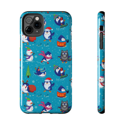 Whimsical Christmas Penguin & Snowman Tough Phone Cases