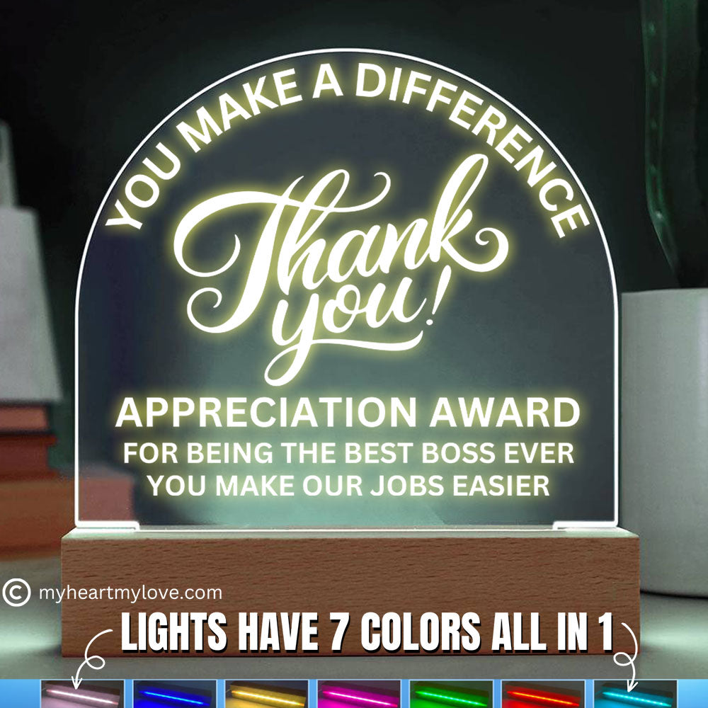 Best Boss Gift Appreciation Award Acrylic Plaque with LED Lighted  Dome (with 7 Color Settings all in 1)