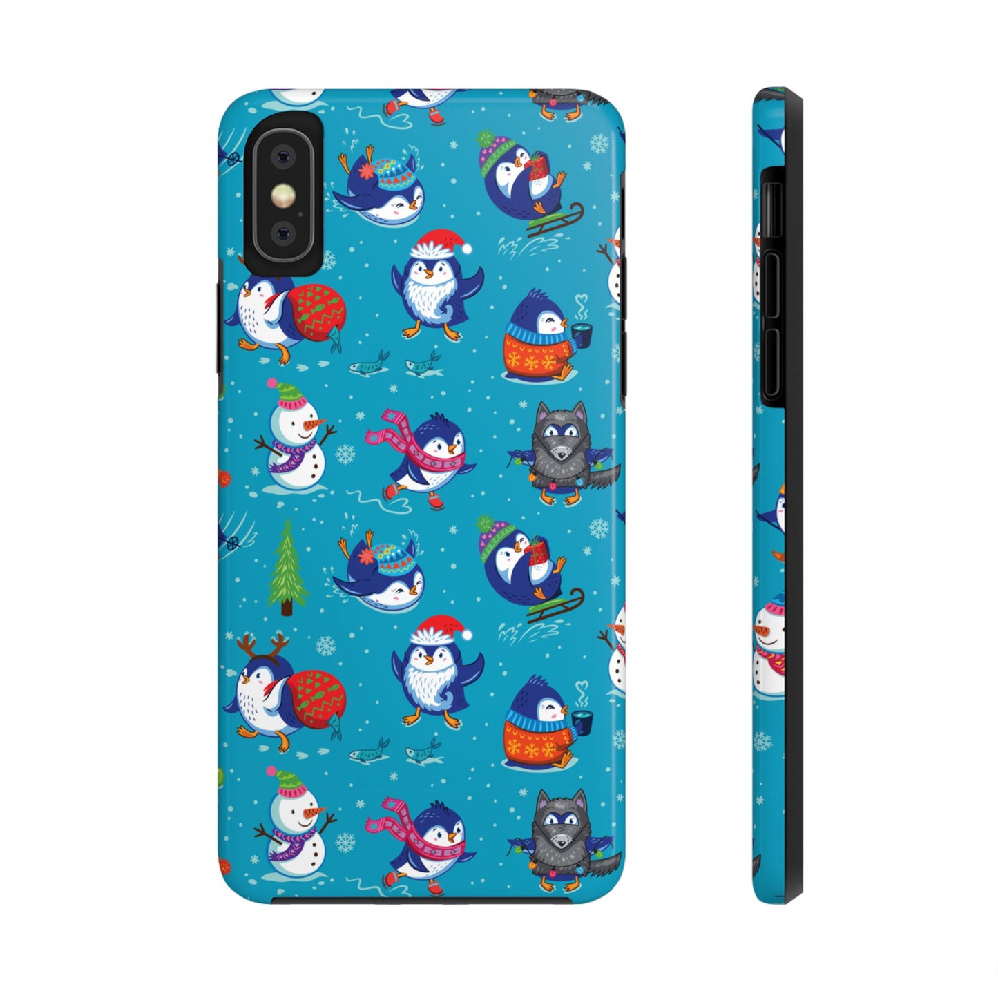 Whimsical Christmas Penguin & Snowman Tough Phone Cases