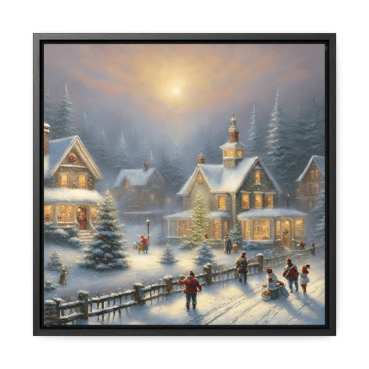 Snowy Christmas Village Gallery Canvas Wraps, Black Frame