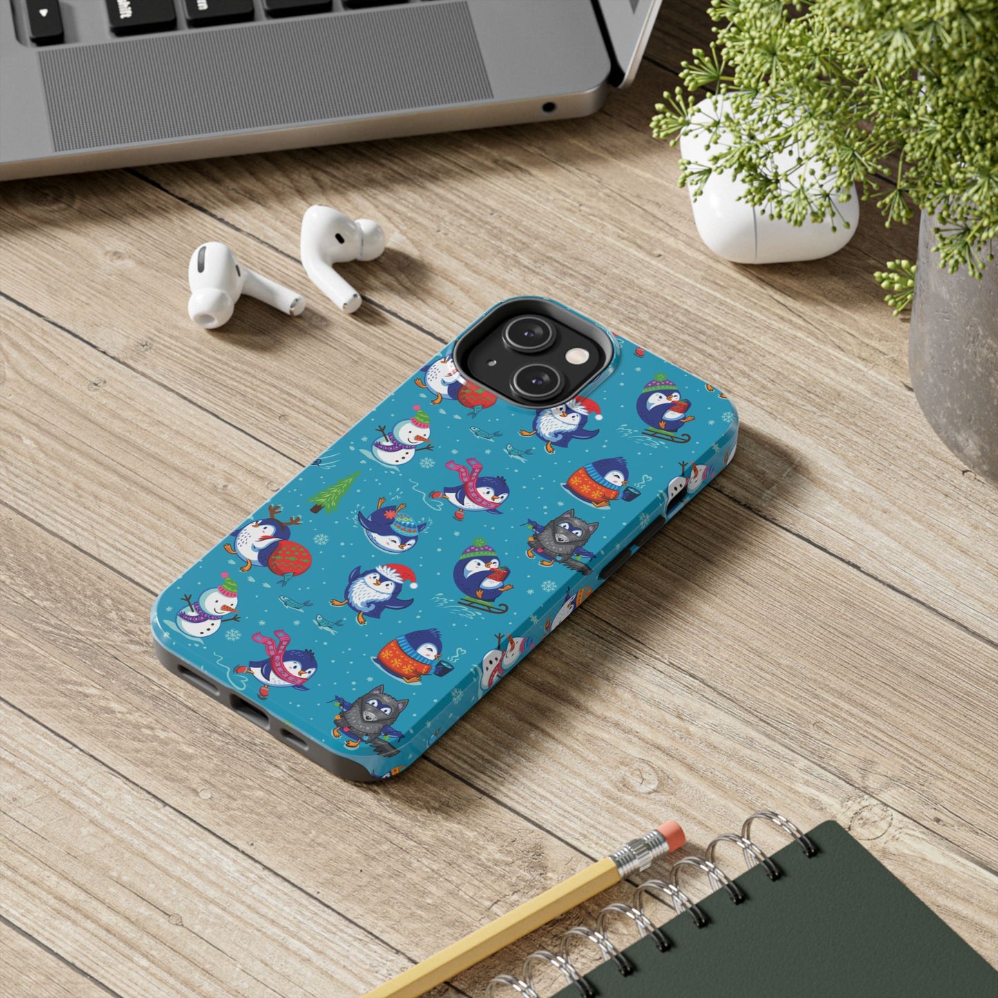 Whimsical Christmas Penguin & Snowman Tough Phone Cases