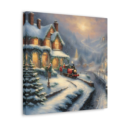 Snowy Christmas Village Train Canvas Gallery Wrap