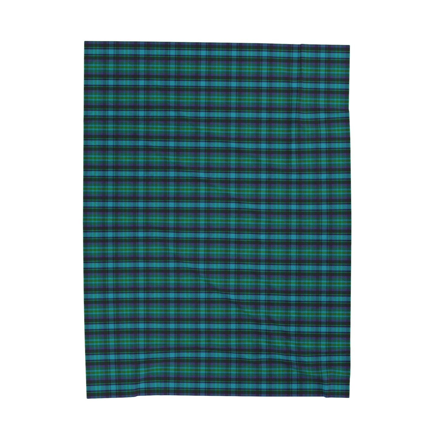 Green Blue Tartan Plaid Print Velveteen Super Soft Plush Blanket 60" X 80"