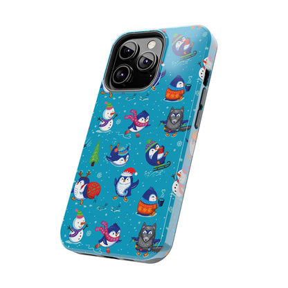 Whimsical Christmas Penguin & Snowman Tough Phone Cases