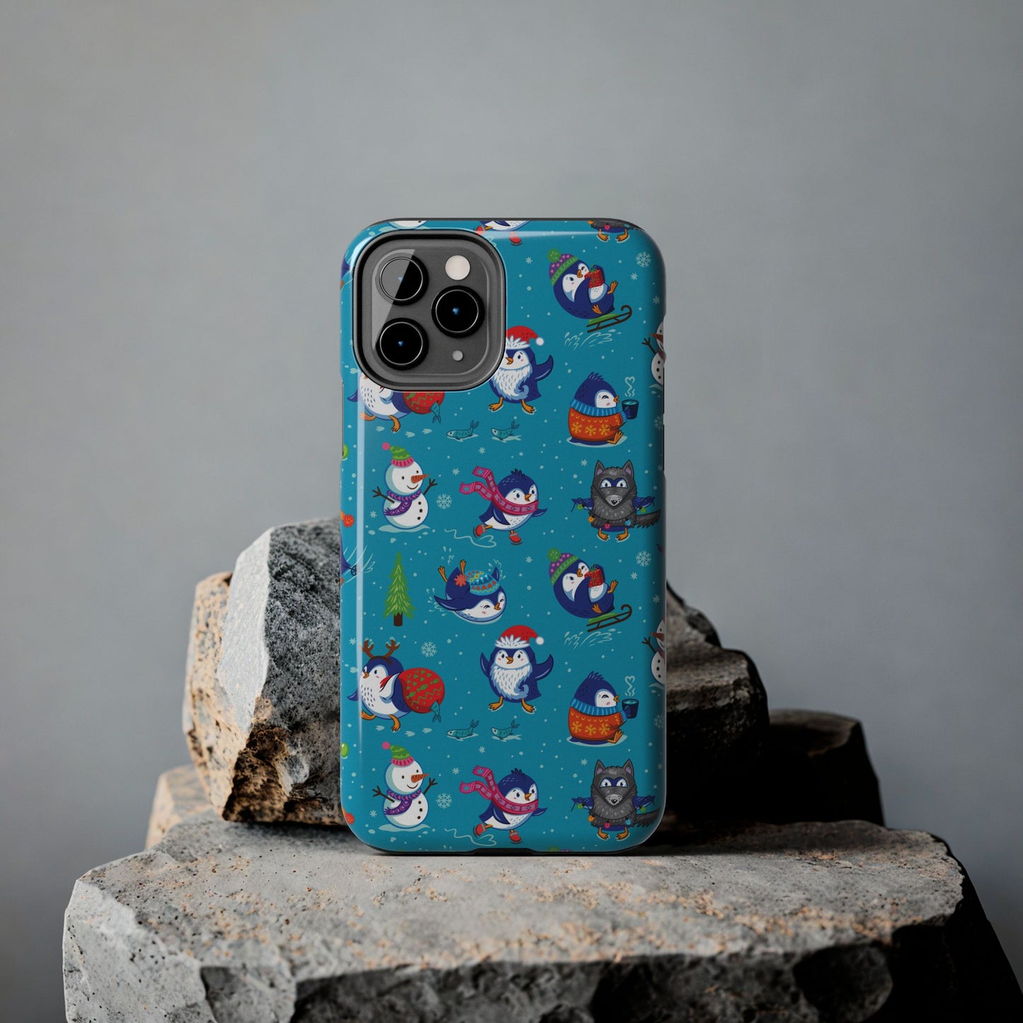 Whimsical Christmas Penguin & Snowman Tough Phone Cases