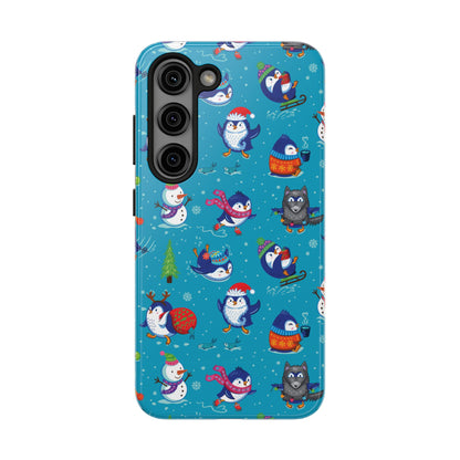 Whimsical Christmas Penguin & Snowman Tough Phone Cases