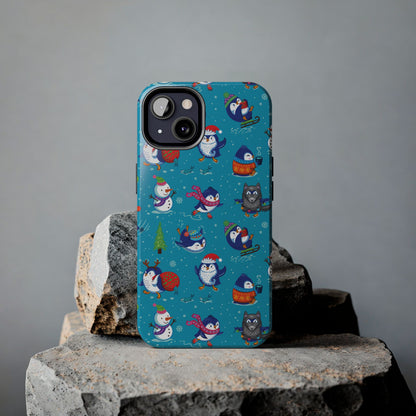 Whimsical Christmas Penguin & Snowman Tough Phone Cases