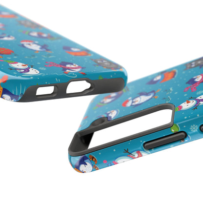 Whimsical Christmas Penguin & Snowman Tough Phone Cases