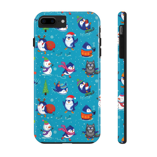 Whimsical Christmas Penguin & Snowman Tough Phone Cases