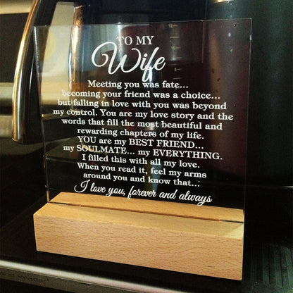 To My Wife "Meeting you was..." Acrylic Plaque With Lighted Base