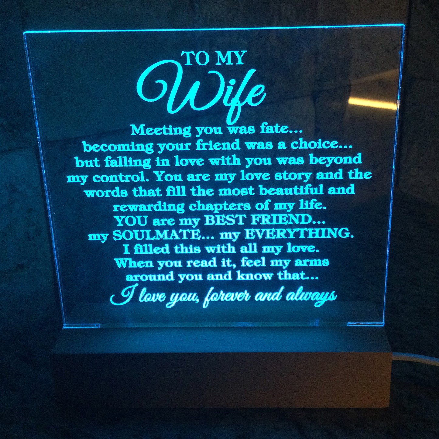 To My Wife "Meeting you was fate..." Acrylic Plaque with Lighted Base [Best Seller]