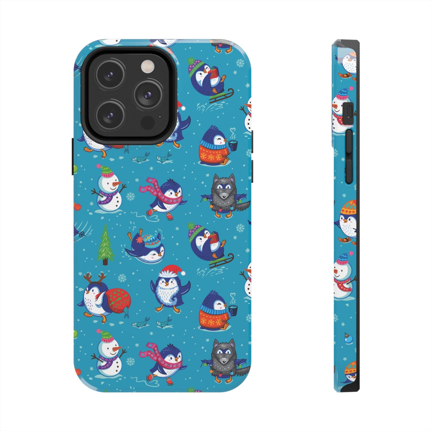 Whimsical Christmas Penguin & Snowman Tough Phone Cases