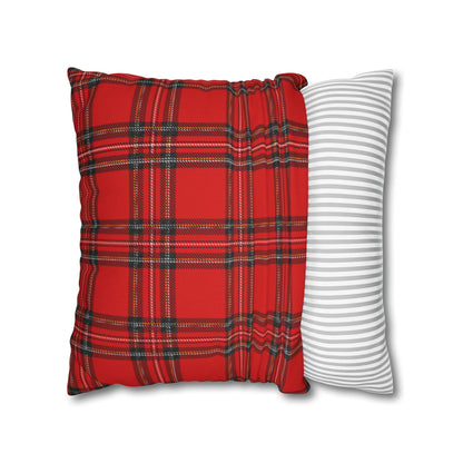 Red Christmas Tartan Spun Polyester Square Pillowcase (Cover Only)