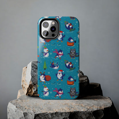 Whimsical Christmas Penguin & Snowman Tough Phone Cases