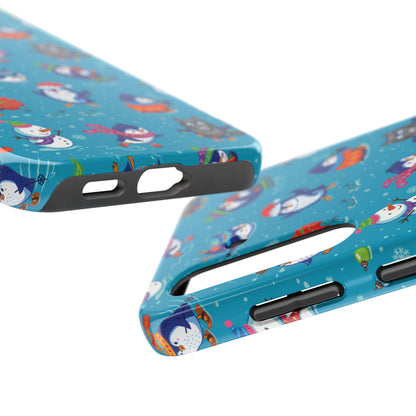 Whimsical Christmas Penguin & Snowman Tough Phone Cases