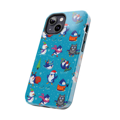 Whimsical Christmas Penguin & Snowman Tough Phone Cases