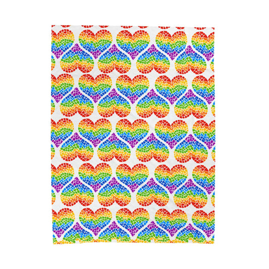 Rainbow Hearts Print Velveteen Super Soft Plush Blanket 60" X 80"