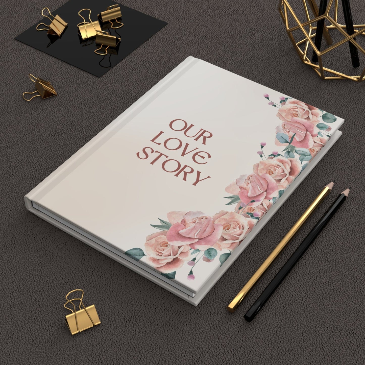 Our Love Story Watercolor Roses Hardcover Wedding Journal