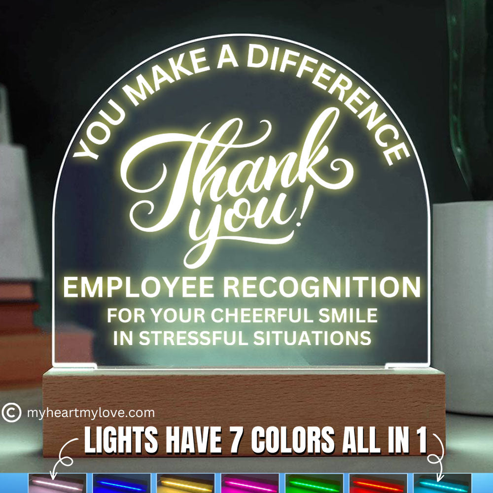 Employee Recognition Award Acrylic Plaque with LED Lighted  Dome (with 7 Color Settings all in 1)